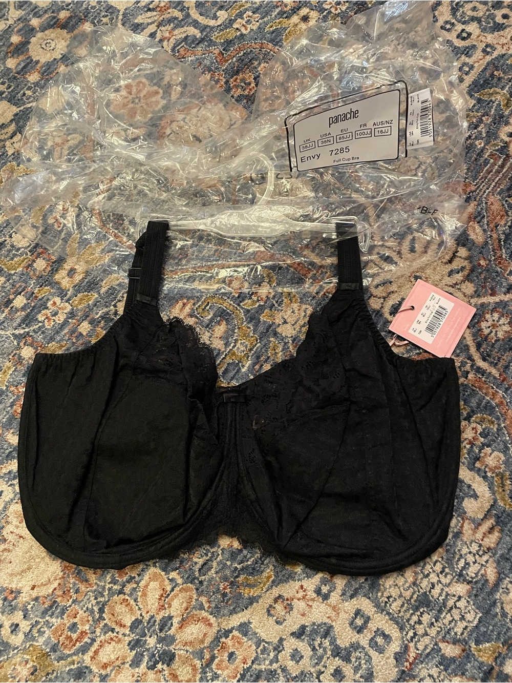 Panache Black Full Coverage Lace-Trim Underwire Bra